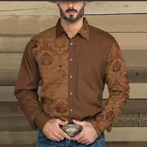 Men Vintage Long Sleeve Shirt Slim Fit Casual 3D Print Button Down Dress Shirt Top