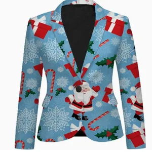 Christmas print blazer for men and women festive holiday suit jacket party outerwear