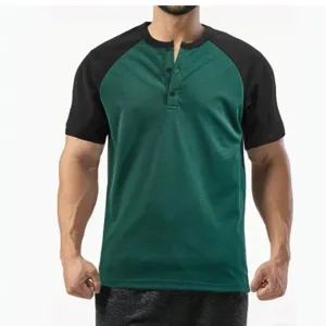 Men's summer casual color block short sleeve henley polo shirt athletic wear