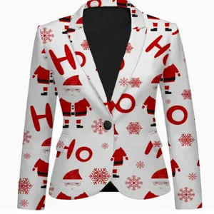 Christmas printed blazer for men women long sleeve santa snowflakes holiday suit jacket