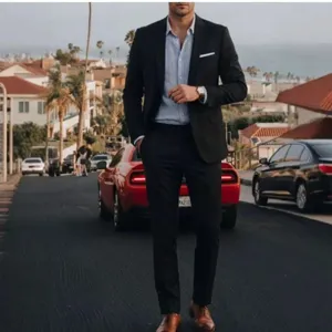 Men British Style Slim Fit Plaid Business Suit Set Top And Bottom For Formal Wedding Party Single Breasted Blazer And Pants Polyester