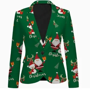 Christmas printed green blazer for men and women holiday party suit jacket outerwear.