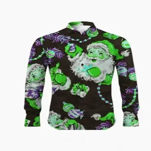 Camisa de Navidad para hombre manga larga con estampado 3D unico top de fiesta festiva
