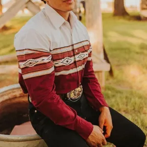 Men vintage long sleeve western shirt casual geometric print button down shirt for men top