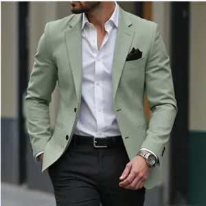 Veste de Costume Casual Light Business Homme Coupe Cintrée Polyester Imprimé Couleur Unie Col à Revers Veste Pour Banquet Fête Homme Top