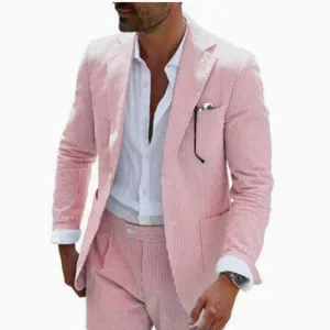 Costume rayé rose et blanc pour homme ensemble deux pièces blazer décontracté et pantalon