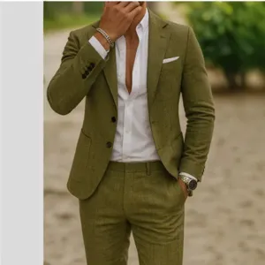Costume vert olive pour homme ensemble deux pièces blazer et pantalon style chic