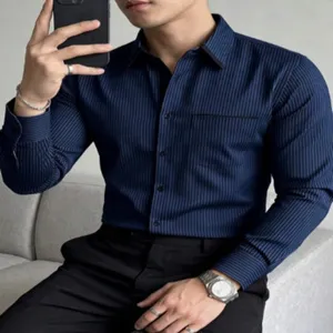 Men's casual long-sleeve striped shirt for spring and autumn, stylish and comfortable daily wear.