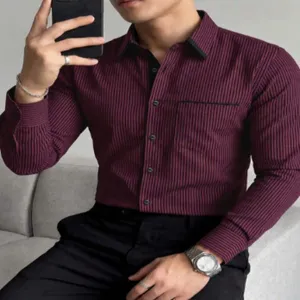Men's long sleeve striped casual shirt spring autumn business button down dress shirt