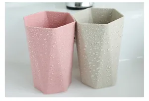 Wheat straw hexagonal toothbrush cup couple mouthwash cup bathroom rinse cup 2pcs
