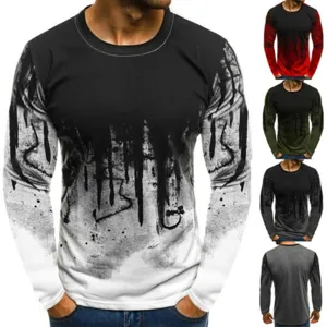 Herren Casual Langarm T-Shirt 3D Digitaldruck Camouflage Verlauf Rundhals Pullover Polyester Atmungsaktiv Streetwear Top