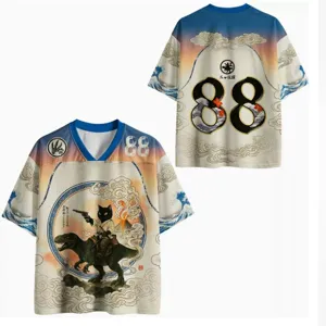 Mens casual 3D digital printed short sleeve V-neck t-shirt with creative graphic design.