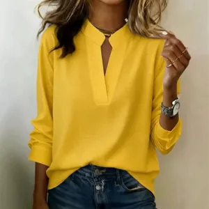 Dames V-hals Shirt Met Lange Mouwen 3D Digitale Print Losse Casual Blouse Retro Office Lady Top Comfortabele Polyester Pullover Shirts Voor Lente Zomer