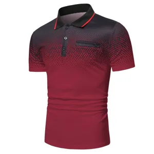 Men's short sleeve polo shirt gradient color business casual top summer fashion apparel.