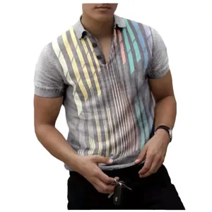 Men's Casual Short Sleeve Polo Shirt Retro Stripe 3D Print Summer Fashion Apparel