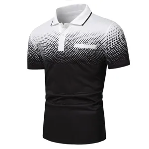 Men's short sleeve polo shirt black white gradient dot design casual fashion summer top