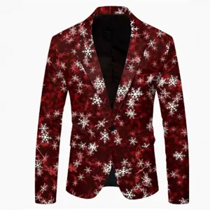 Men's Slim Fit Festive Printed Blazer Jacket Single Breasted Notched Lapel Christmas Snowflake Reindeer Pattern Party Suit Top And Bottom