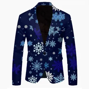Men's Christmas Snowflake Print Slim Fit Suit Jacket Casual Single Button Blazer