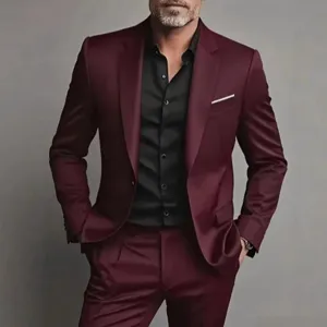 Men's Business Casual Suit Set Polyester Printed Regular Fit Blazer And Pants Top And Bottom For Wedding Office Banquet