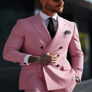 Costume homme rose elegante croise veste deux pieces pour mariage fete affaires style
