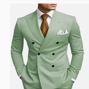 Costume croisé vert clair pour homme vue de détail ensemble de vêtements formels