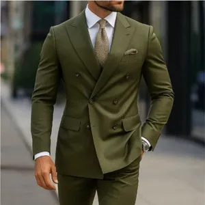 Ensemble de Costume Homme Slim Fit Double Boutonnage Top And Bottom Formel Business Mariage Fête Blazer Pantalon Couleur Unie Polyester