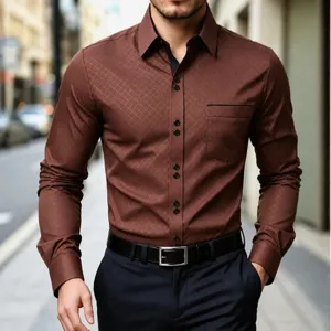 Ανδρικό Ριγέ Μακρυμάνικο Πουκάμισο Μόδα Business Casual Slim Fit Χρώμα Αντίθεσης Κεντητό Γιακάς Πουκάμισο Top