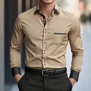 Ανδρικό πουκάμισο μακρυμάνικο slim fit επαγγελματικό casual με αντίθετο γιακά κορυφή