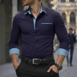 Ανδρικό slim fit πουκάμισο με μακρύ μανίκι και αντίθετο γιακά για επαγγελματική casual χρήση