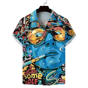 Cuban collar short sleeve shirt featuring an artistic graffiti print and bold style for summer.
