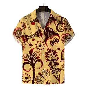 Men's Cuban collar short sleeve printed shirt, summer casual fashion vintage graphic holiday top.