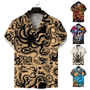 Men's Cuban Collar Short Sleeve Printed Shirt Summer Casual Streetwear Polyester Button Down Floral Abstract Graffiti Top