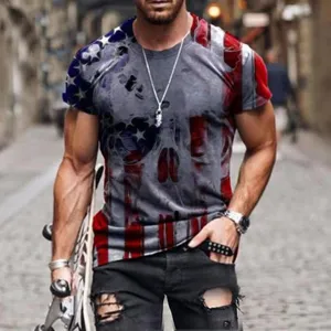 Men's American flag skull print short sleeve t-shirt casual summer streetwear top
