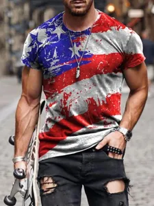 Men's American flag print short sleeve t-shirt casual streetwear summer top tee.