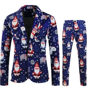 Abito Uomo Stampa Natalizia Set Due Pezzi Blazer Festivo E Pantaloni Eleganti Nuovo