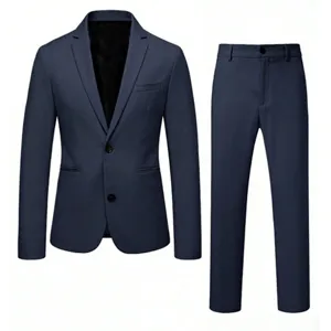 Men's Navy Blue Business Formal Suit Two-Piece Set British Style Blazer and Trousers Detail
