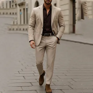 Men's business casual suit two-piece set, formal blazer and trousers for wedding party event.