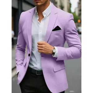 Men's slim fit single button blazer suit jacket in light purple for business wedding party wear