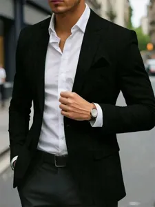 Men's Slim Fit Single Breasted Blazer Jacket For Business Wedding Party Formal Casual Solid Color Polyester Suit Coat