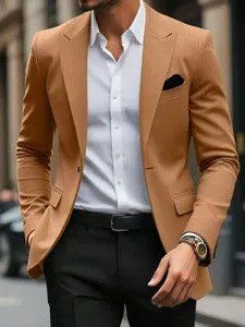 Men's slim fit single-breasted suit jacket blazer for business parties and weddings.