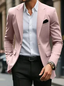 Men's slim fit single button pink blazer suit jacket for party wedding and business events