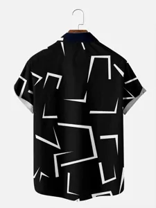 Camicia hawaiana casual da uomo a maniche corte con dettagli di stampa geometrica astratta.