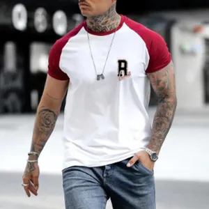 Men's casual color block raglan short sleeve t-shirt for stylish daily streetwear.