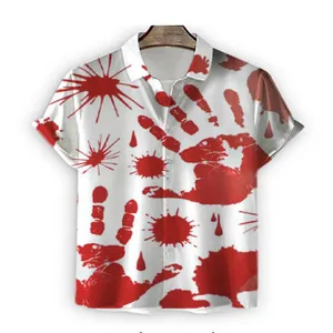 Men's short sleeve button down shirt with 3D bloody handprint digital print casual summer top