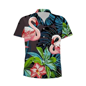 Men Hawaiian Shirt 3D Print Tropical Floral Flamingo Short Sleeve Shirt Button Down Summer Beach Casual Top Plus Size Clothing