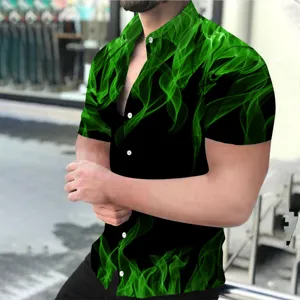 Men Hawaiian Shirt Short Sleeve Top Digital Print Flame Graphics Casual Beach Vacation Oversized Acetate Shirt