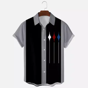 Chemise Décontractée à Manches Courtes pour Hommes Impression Numérique 3D Rayée Color Block Top à Revers Rétro pour Plage d'Été