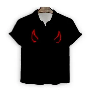 Men's short sleeve casual shirt with cool red devil horns 3d print design for stylish summer daily wear.