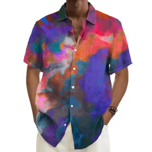 Men's casual short sleeve Hawaiian shirt featuring vibrant colorful 3D abstract print.