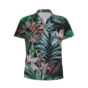 Men's tropical Hawaiian shirt with 3d floral print, short sleeve button-down for casual summer.